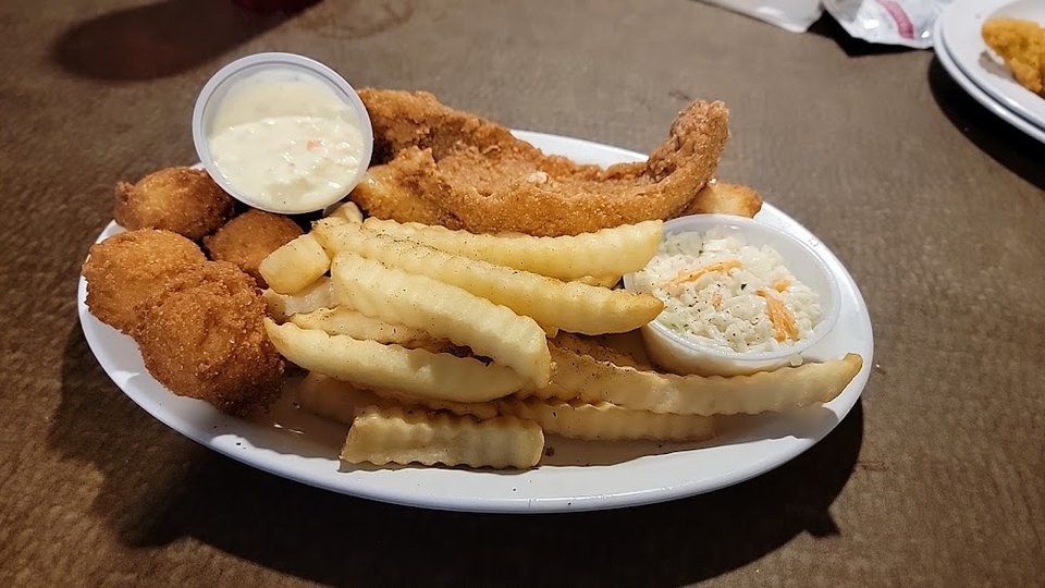 Rainbow Trout Hush Puppies Slaw Fries