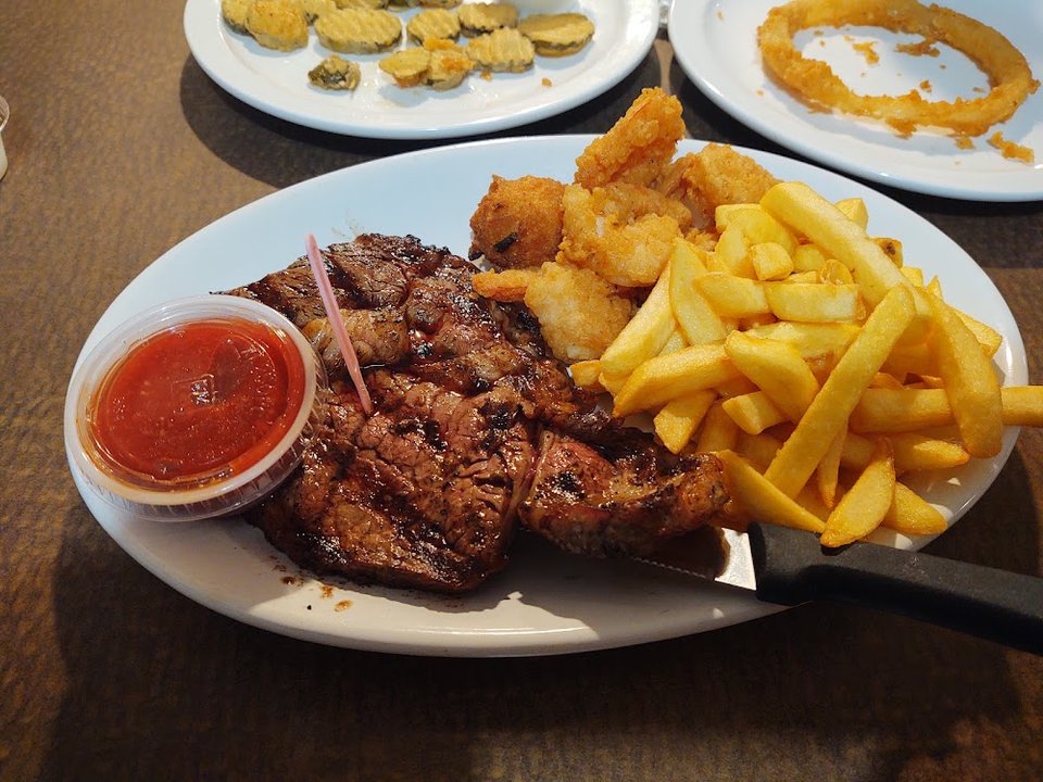 Ribeye Steak and Shrimp and Fries